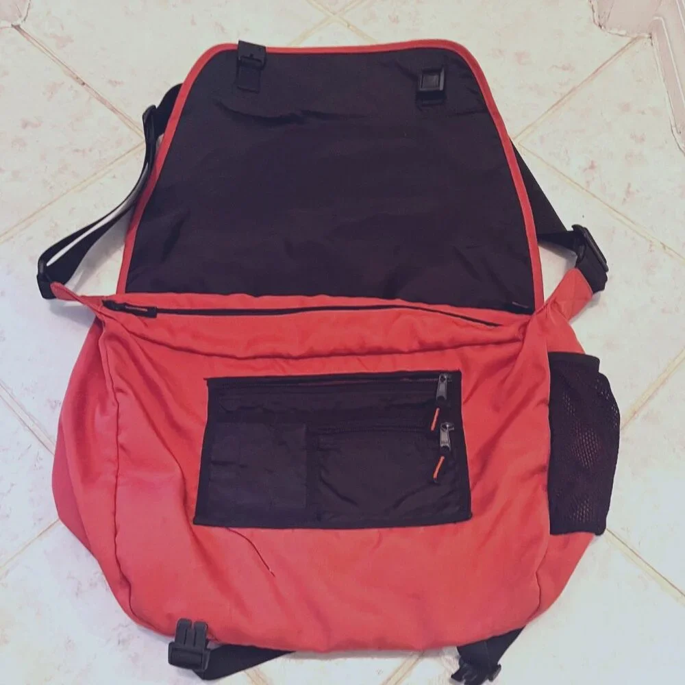 Eddie Bauer Satchel/Tote/Shoulder Travel Bag-School-Black/Burnet Orange-Large